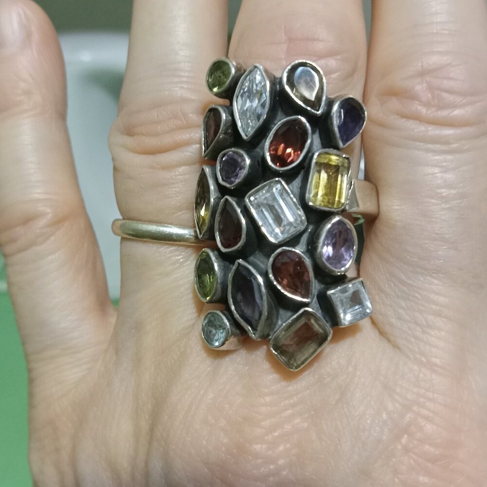 Sparkly Mixed Gem 925 Statement Ring
